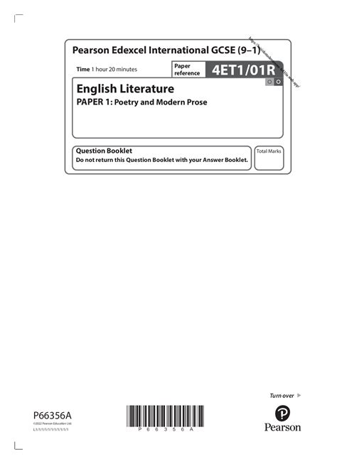 Pearson Edexcel International Gcse 9 1 English Literature 4et1 01r