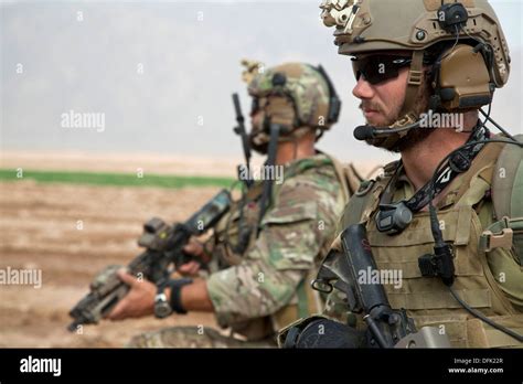 US Marine Corps Special Forces commandos maintain security during a ...