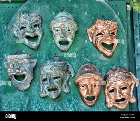 Athens Street Scene Theater Masks Stock Photo Alamy