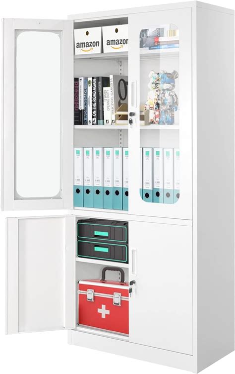 Amazon Atripark Metal Storage Cabinet With Glass Doors Locking