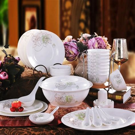 Guci Jingdezhen Ceramic Tableware Bowl Set 56 Bowl Dish Bone China