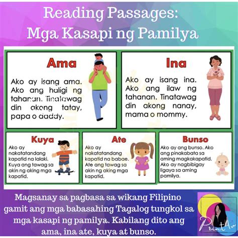 Reading Passage: Mga Kasapi ng Pamilya - Reading materials tagalog ...