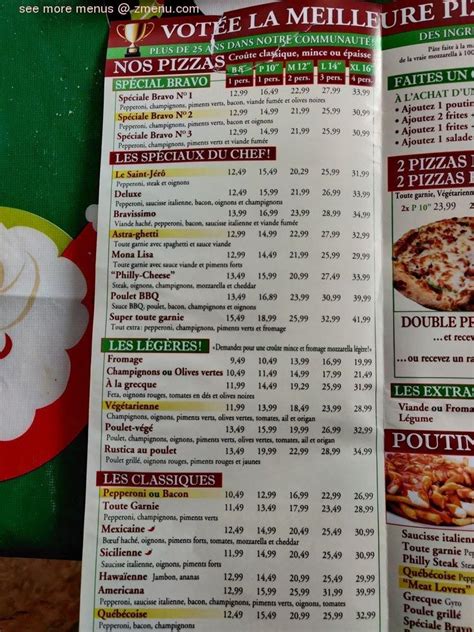 Menu Au Bravo Pizzeria Vimont Laval Boulevard Des Laurentides