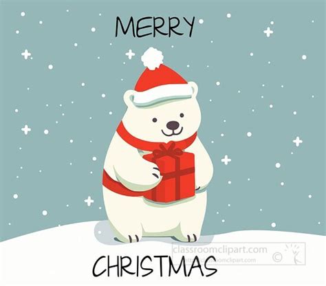 Christmas Clipart-cute white polar bear holding gift with merry ...