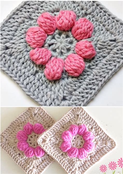 Crochet Granny Square With Puff Stitch Flower Crochet Ideas Granny