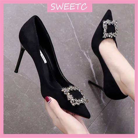 Sweetc Kasut Raya Perempuan Raya Heels Kasut Tinggi Square Buckle