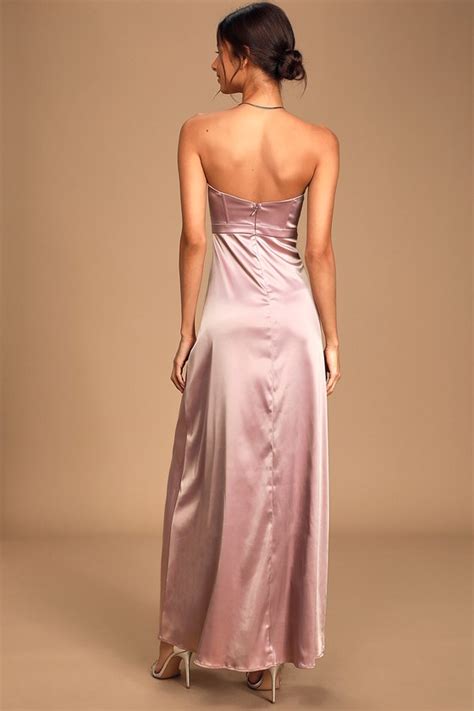 Mauve Strapless Maxi Dress Satin Maxi Dress Sweetheart Maxi Lulus