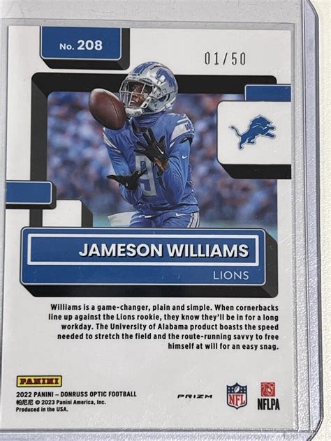 2022 Panini Donruss Optic Jameson Williams Rated Rookie Purple Prizm