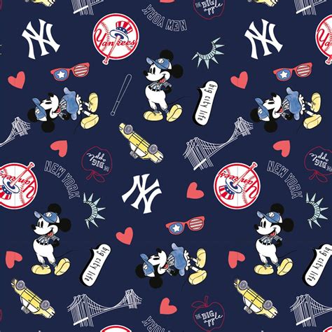 Mlb Disney Mickey Mouse New York Yankees Logo Cotton Fabric The