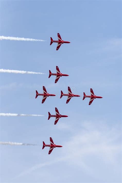 RAF Red Arrows Display Team Flying In Formation At An Airshow Editorial