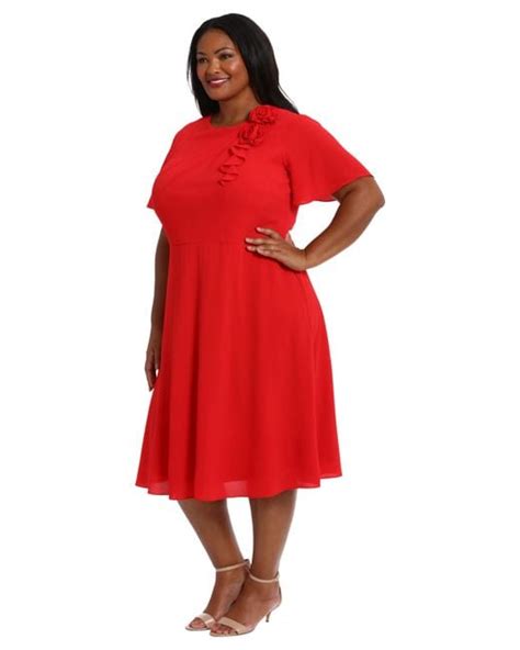 London Times Rosette Flutter Sleeve Fit And Flare Midi Dress In Red Lyst