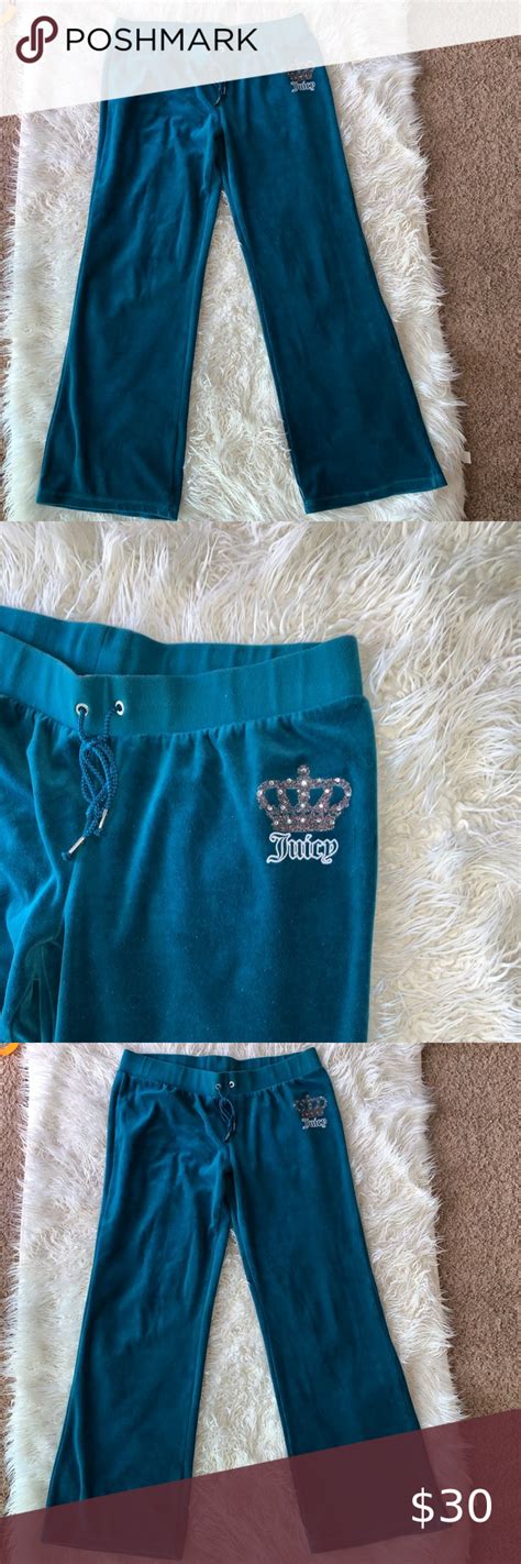 Teal Straight Leg Bling Juicy Crown Velour Pants L Velour Pants Juicy Couture Pants Juicy