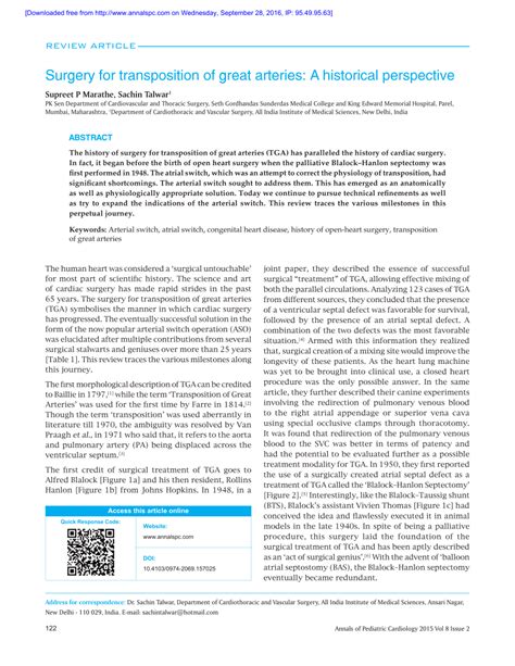 (PDF) Surgery for transposition of great arteries: A historical perspective