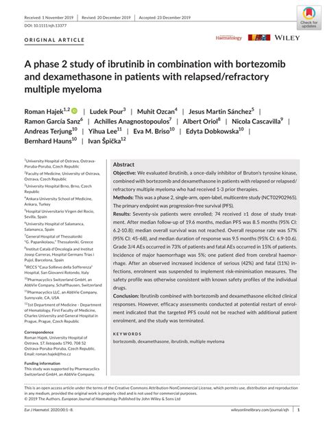 PDF A Phase 2 Study Of Ibrutinib In Combination With Bortezomib And