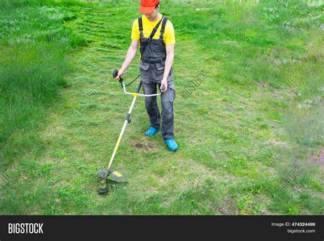 Male Gardener Mows Image And Photo Free Trial Bigstock