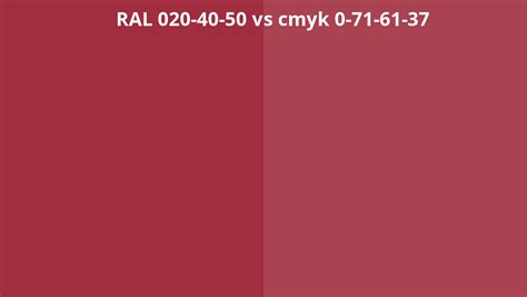 Ral 020 40 50 Vs Cmyk 0 71 61 37 Ral Colour Chart Uk