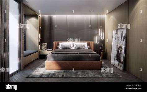 Interior Design Of Modern Luxury Bedroom With Double Bed 3d Rendering