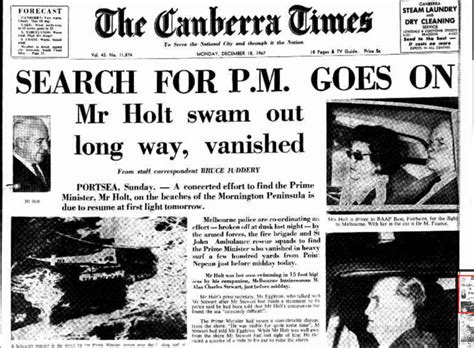 17 December 1967 Australian Prime Minister Harold Holt Disappears