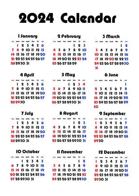 2024年の年間カレンダー 月曜・日曜始まり 無料ダウンロード・印刷 かくぬる工房