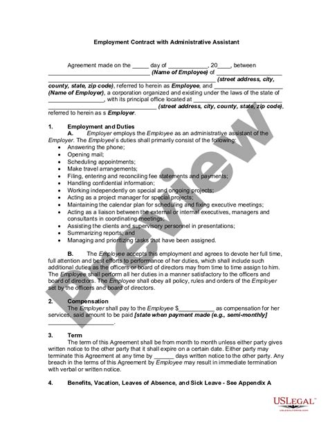 Employment Contract With Administrative Assistant Administrative