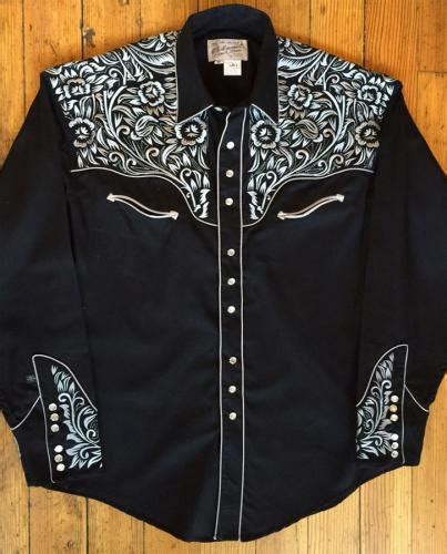 Rockmount Men S Vintage Tooling Ii Embroidered Western Shirt Blk Sil