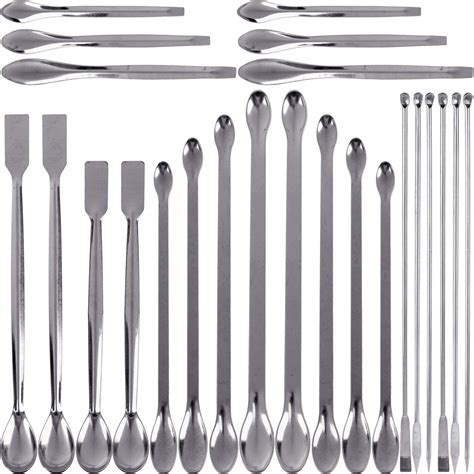 24PCS Stainless Steel Lab Spoon Spatula Micro Reagent Spoon Laboratory