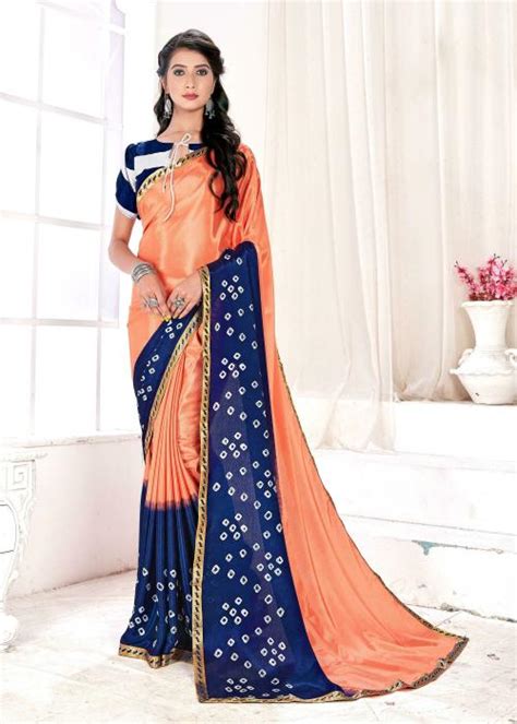 Buy Laheja Women Orange Printed Poly Silk Single Saree Online At Best