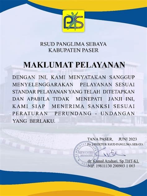 Maklumat Pelayanan Rsud Panglima Sebaya