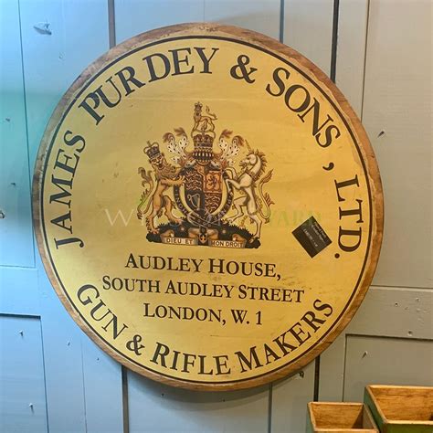 Vintage Round Wooden Purdey Sons Gun Sign