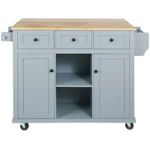 Runesay Blue Rubber Wood In W Kitchen Island Cart With Drop Leaf