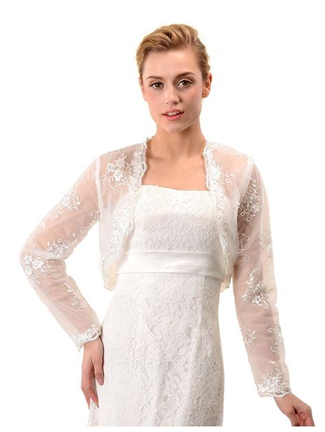 Embroidered Ivory Tulle Wedding Bolero Long Sleeves Jacket Shrug