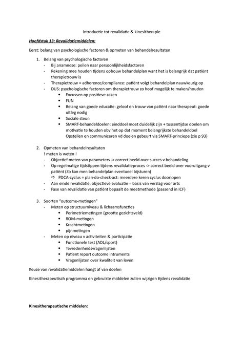 Introductie Tot Revalidatie Hoofdstuk Samenvatting Introduc E Tot