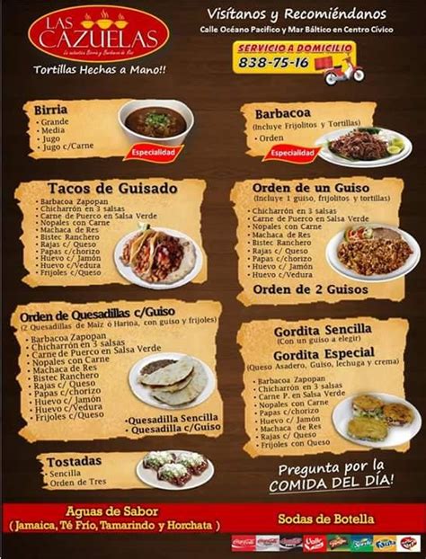 Menu At Las Cazuelas Restaurant Mexicali Av Oceano Pacifico