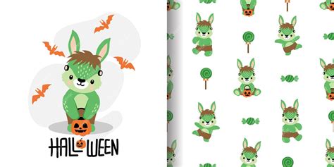 Premium Vector Cute Halloween Rabbit Bunny Cartoon Doodle Seamless