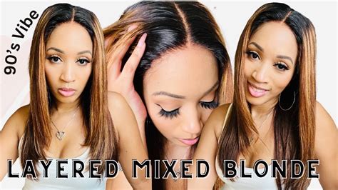 Limited Design Layered Cut Brown Mix Blonde Glueless 5x5 Lace Closure