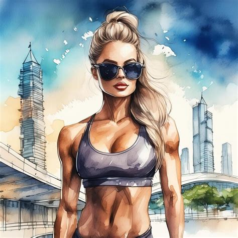 A Painting Of A Woman In A Bikini And Sunglasses Premium AI Generated Image