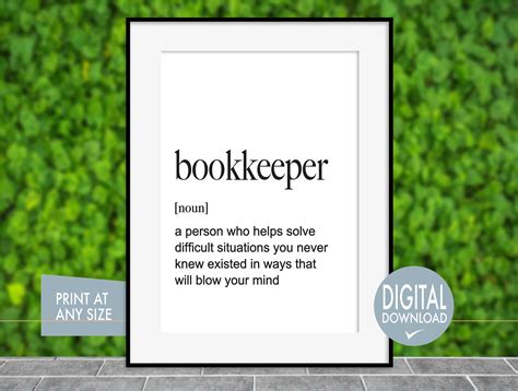 Bookkeeper Quote Funny Bookkeeper Definition Print Instant Etsy