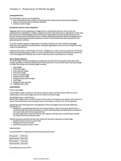 Preparation Of Master Budget Pdf Budget Strategic Planning