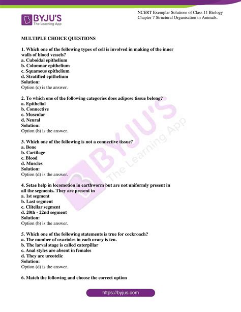 NCERT Exemplar Solution For Class 11 Biology Chapter 7 PDF Available Here