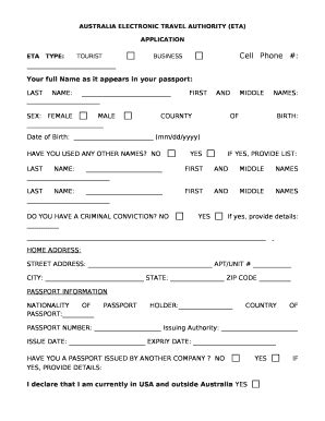 AUSTRALIA ELECTRONIC TRAVEL AUTHORITY ETA Doc Template PdfFiller