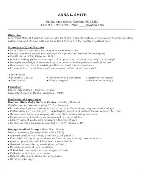 Download 5 Resume Samples For Medical Assistant Free Samples Examples And Format Resume