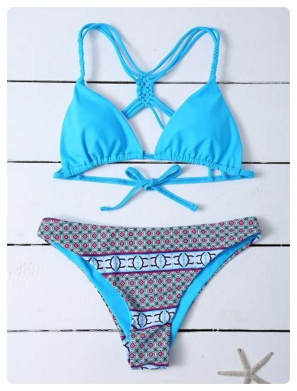 Macrame Plunge Bikini Set Blue Bikinis Macrame Bikini Swimwear Hot