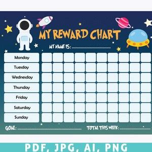 Printable Outer Space Reward Chart Astronaut Behavior Chart Daily