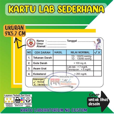 Jual Kartu Laborat Kartu Pemeriksaan Laborat Kadar Gula Tensi Asam