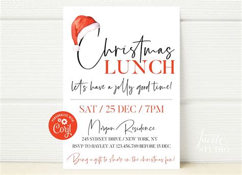 EDITABLE Christmas Lunch Invitation Party Announcement Christmas Hat