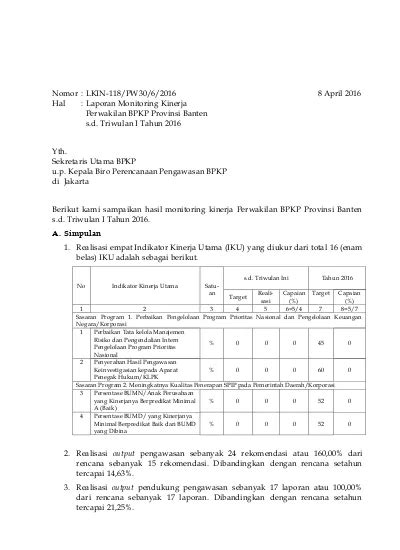 Nomor Lkin Pw April Hal Laporan Monitoring Kinerja