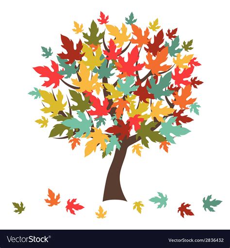 Stylized Autumn Tree With Falling Leaves Vector Image