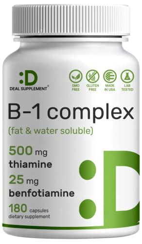 Vitamin B1 500mg with Benfotiamine, 180 Capsules, 2 in 1 Enhanced ...