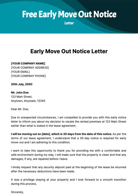 Early Move Out Notice Letter Template Edit Online And Download Example