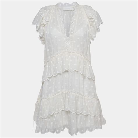 Zimmermann White Polka Dots Embroidered Ramie Tiered Mini Dress M Zimmermann The Luxury Closet